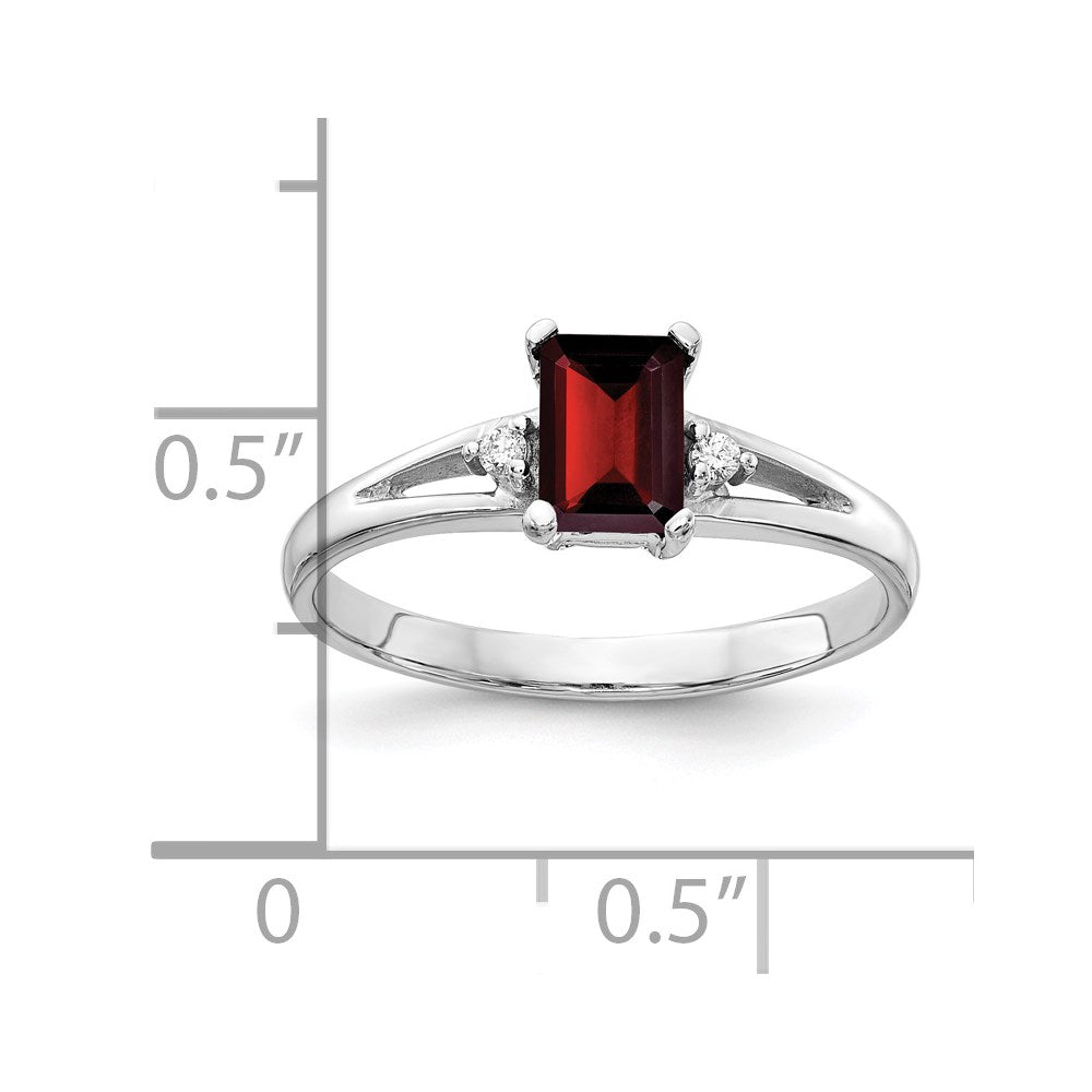 14k White Gold 6x4mm Emerald Cut Garnet A Diamond ring