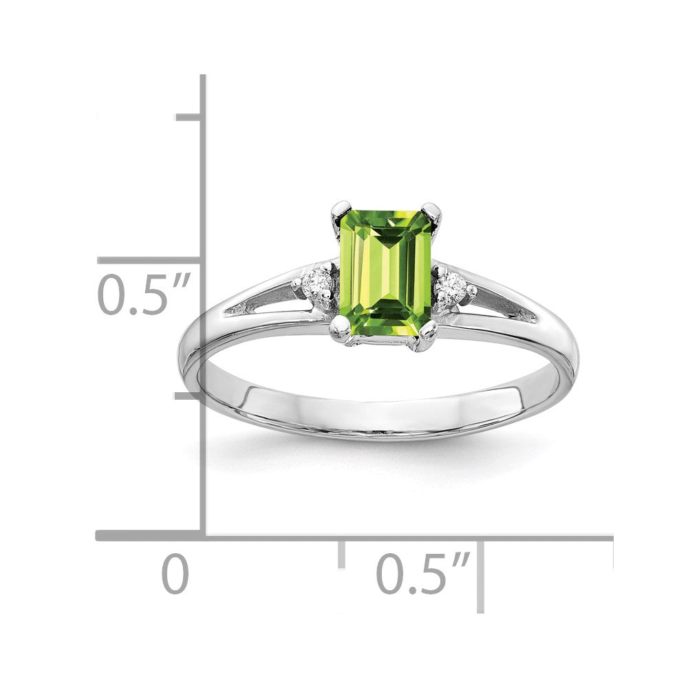 14k White Gold 6x4mm Emerald Cut Peridot VS Diamond ring