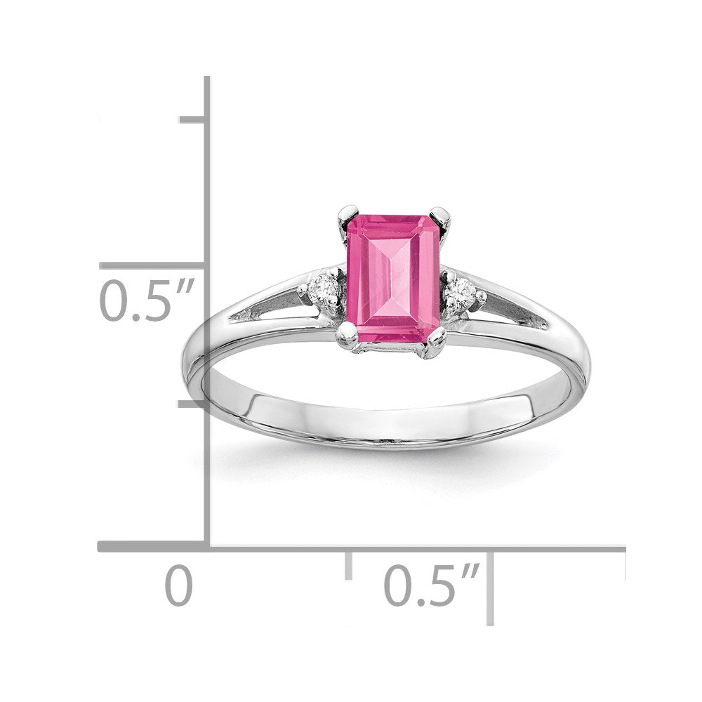 14k White Gold 6x4mm Emerald Cut Pink Tourmaline A Diamond ring