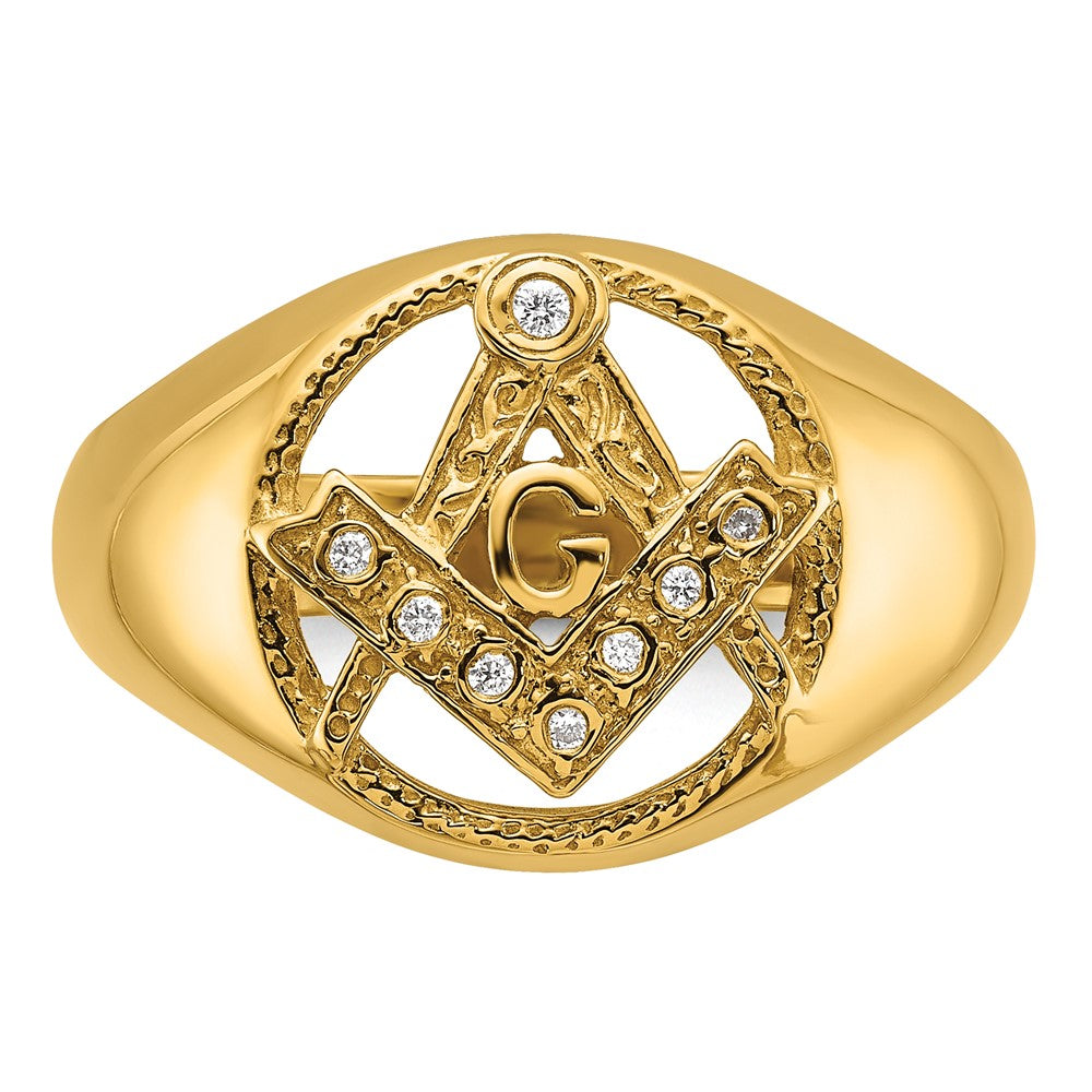 14k Men's Polished and Textured A Quality Diamond Masonic Ring