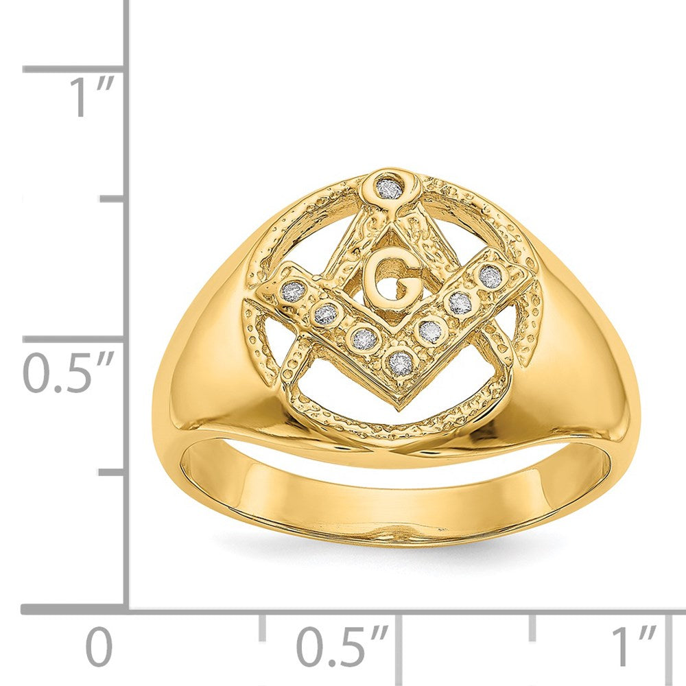 14k Men's Polished and Textured AA Quality Diamond Masonic Ring