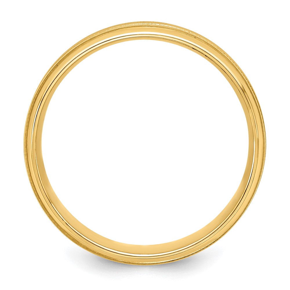 14k Yellow Gold 6mm Standard Weight Comfort Fit Brushed Satin/Polished Milgrain Grooved Edge Wedding Band Size 7.5