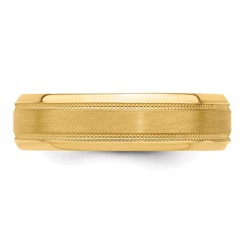 14k Yellow Gold 6mm Heavyweight Comfort Fit Brushed Satin/Polished Milgrain Grooved Edge Wedding Band Size 10.5