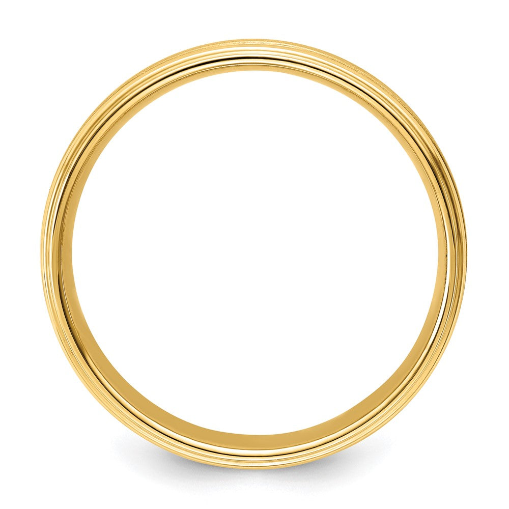 14k Yellow Gold 6mm Heavyweight Comfort Fit Brushed Satin/Polished Milgrain Grooved Edge Wedding Band Size 13