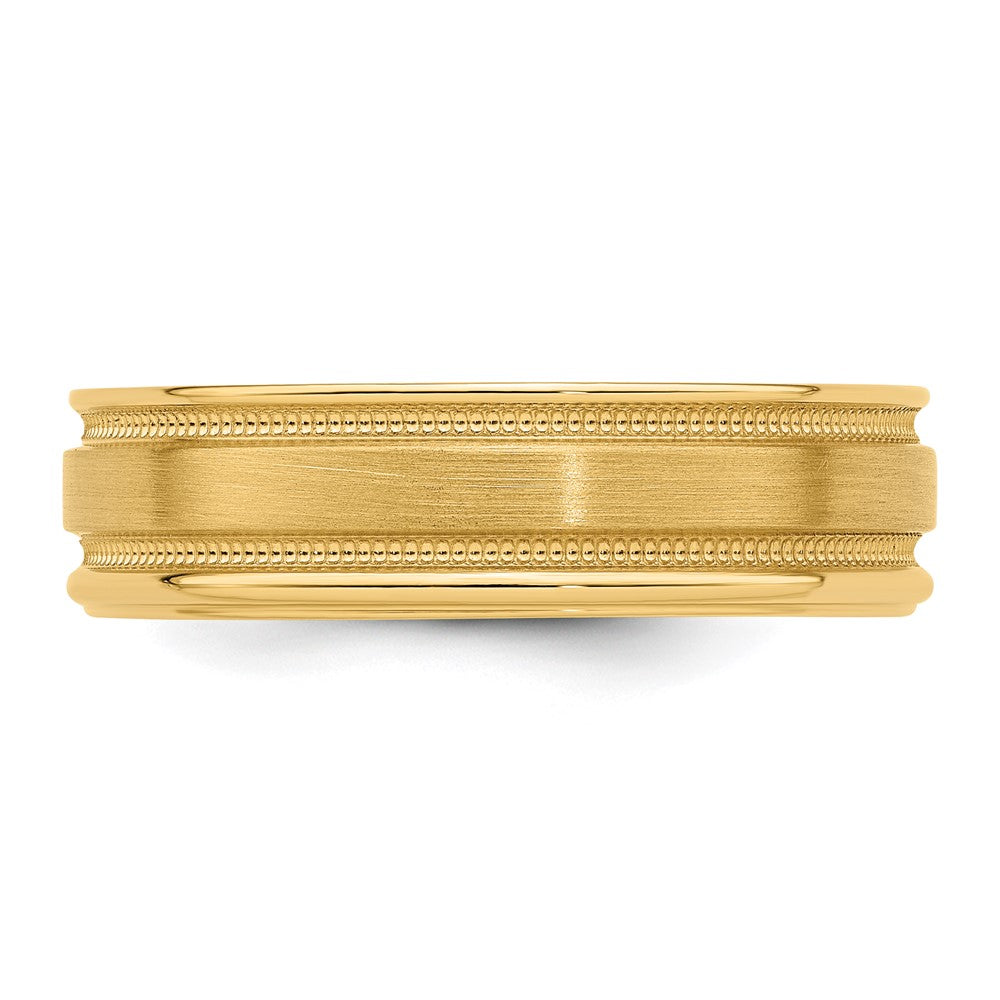 14k Yellow Gold 6mm Heavyweight Comfort Fit Brushed Satin/Polished Milgrain Grooved Edge Wedding Band Size 13