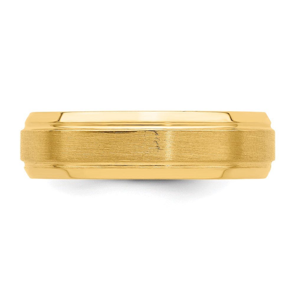 14k Yellow Gold 6mm Standard Weight Comfort Fit Brushed Satin/Polished Line Edge Wedding Band Size 7.5