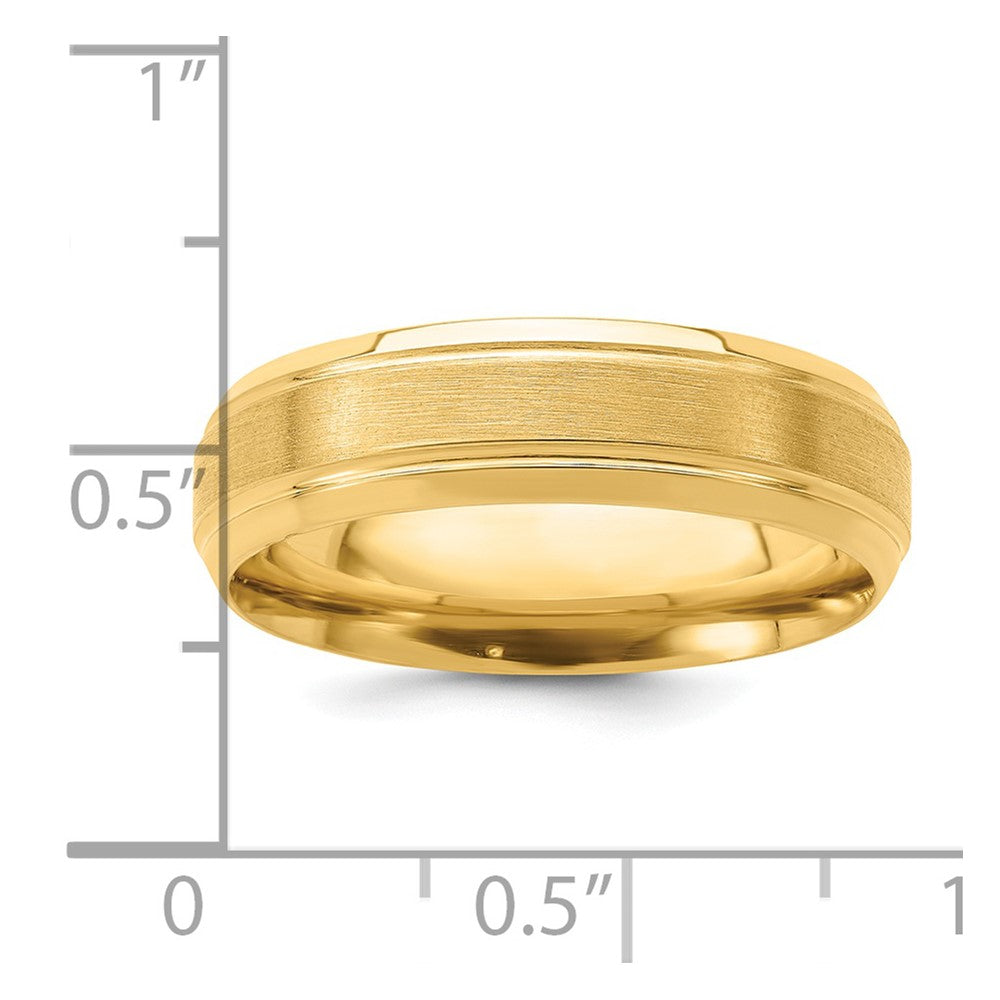 14k Yellow Gold 6mm Lightweight Comfort Fit Brushed Satin/Polished Line Edge Wedding Band Size 11.5