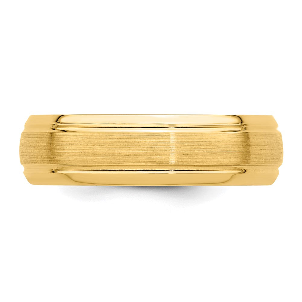14k Yellow Gold 6mm Standard Weight Comfort Fit Brushed Satin Line Edge Wedding Band Size 8.5