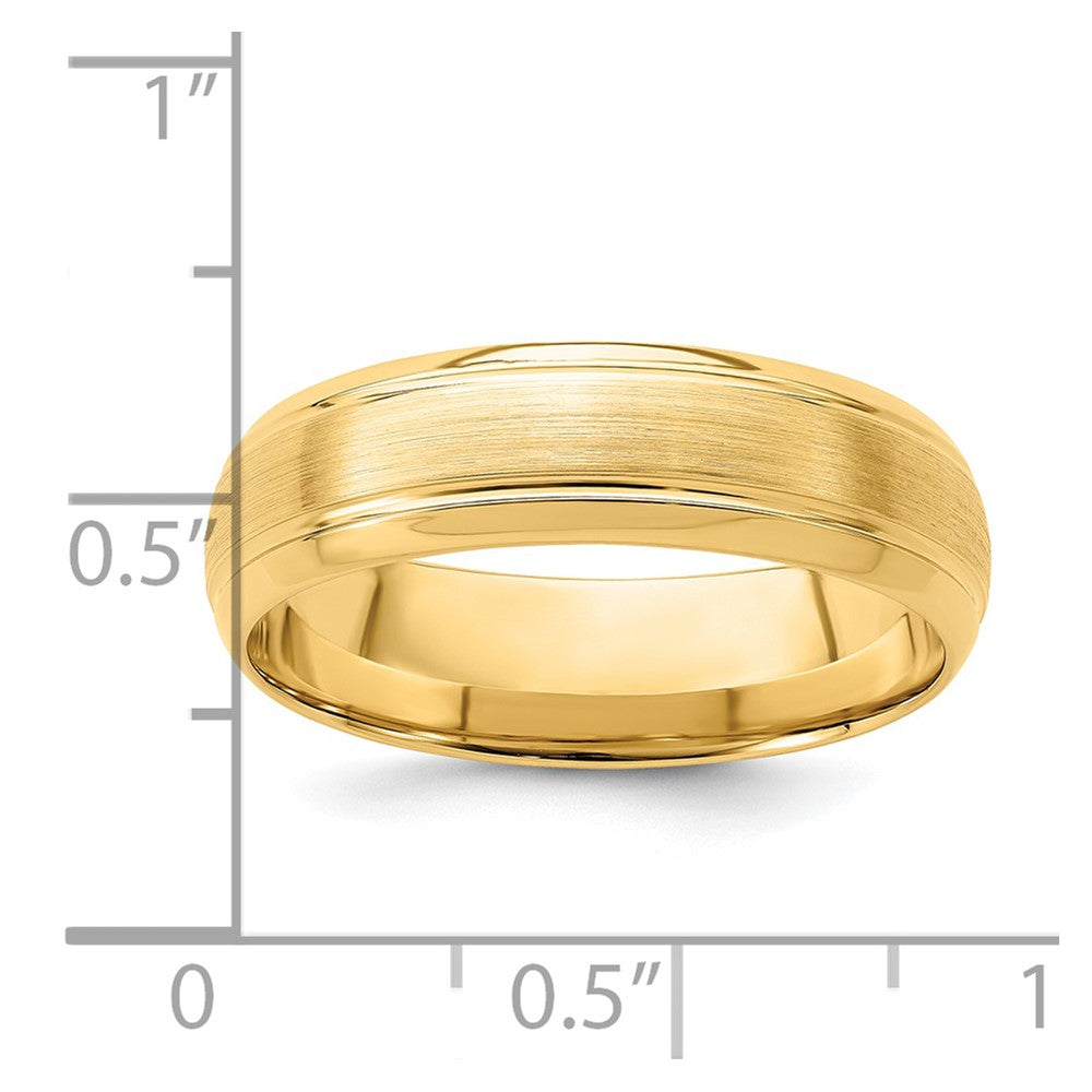 14k Yellow Gold 6mm Heavyweight Comfort Fit Brushed Satin Line Edge Wedding Band Size 9