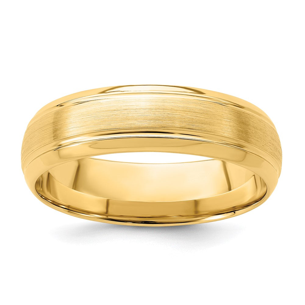 14k Yellow Gold 6mm Heavyweight Comfort Fit Brushed Satin Line Edge Wedding Band Size 11.5