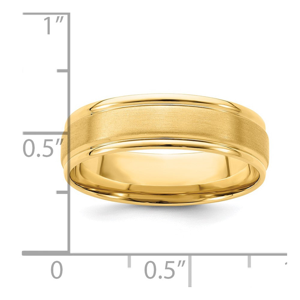14k Yellow Gold 6mm Heavyweight Comfort Fit Brushed Satin/Polished Grooved Edge Wedding Band Size 11.5
