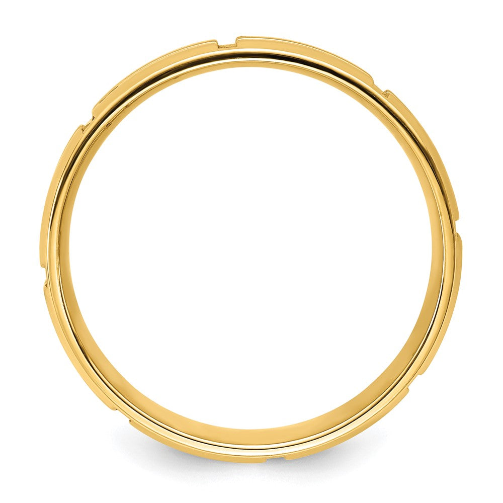 14k Yellow Gold 6mm Standard Weight Comfort Fit Brushed Satin Grooved with Vertical Lines Wedding Band Size 10