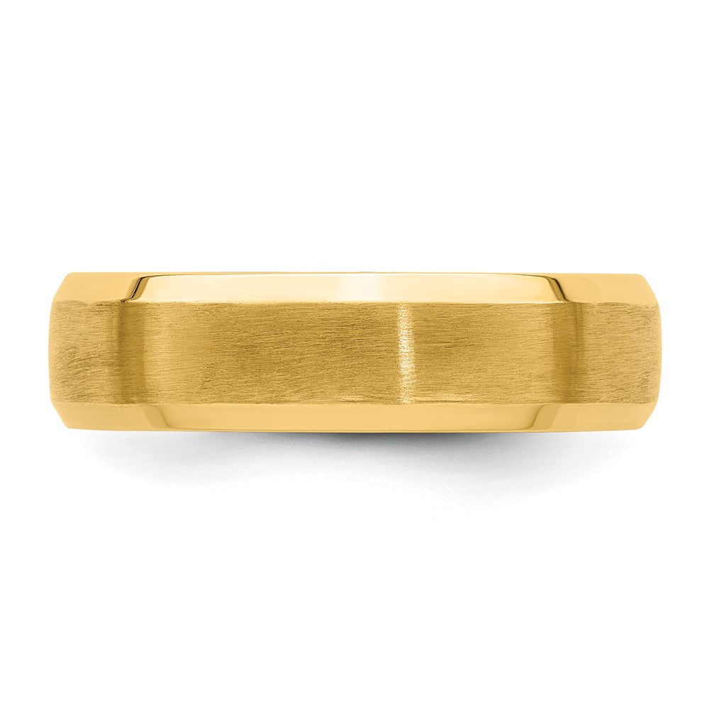 14k Yellow Gold 6mm Heavyweight Comfort Fit Brushed Satin with Polished Beveled Edge Wedding Band Size 11.5