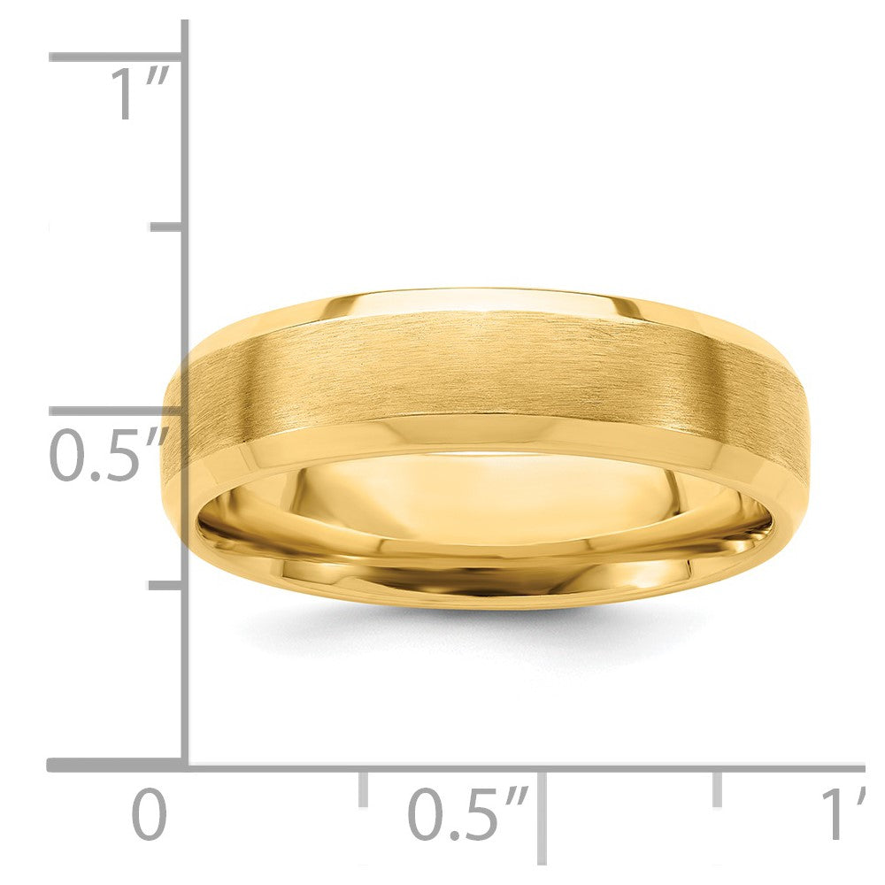 14k Yellow Gold 6mm Standard Weight Comfort Fit Brushed Satin with Polished Beveled Edge Wedding Band Size 7.5