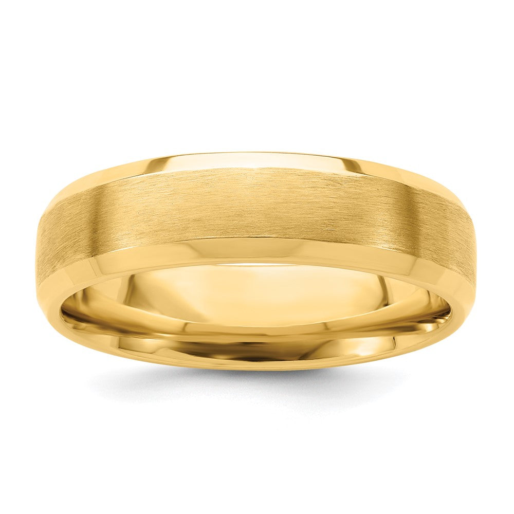 14k Yellow Gold 6mm Heavyweight Comfort Fit Brushed Satin with Polished Beveled Edge Wedding Band Size 12.5