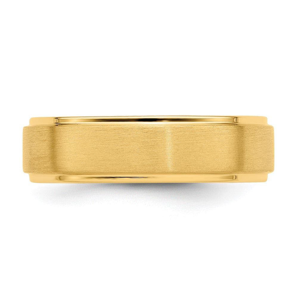 14k Yellow Gold 6mm Standard Weight Comfort Fit Brushed Satin/Polished Stepped Edge Wedding Band Size 9.5