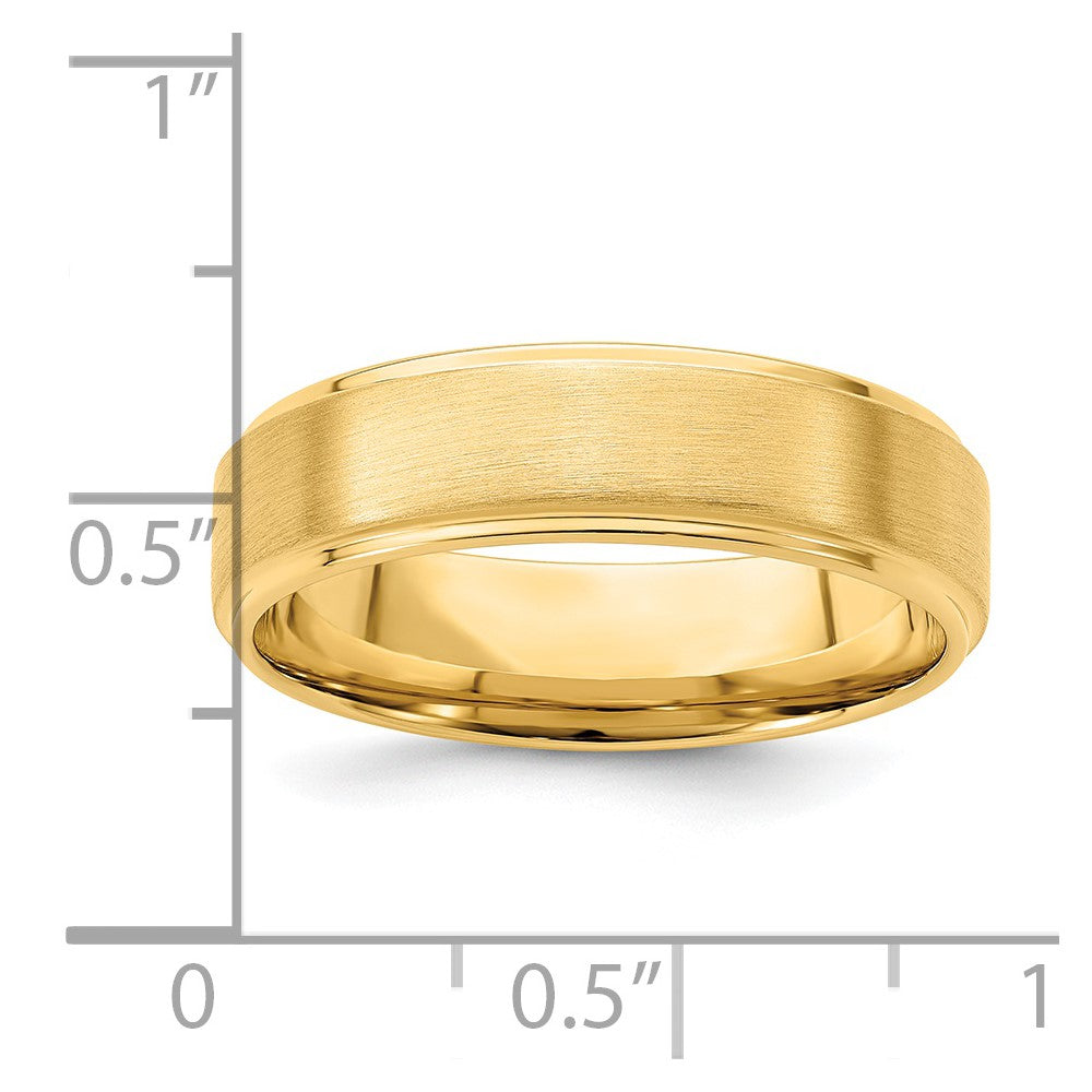 14k Yellow Gold 6mm Heavyweight Comfort Fit Brushed Satin/Polished Stepped Edge Wedding Band Size 10.5