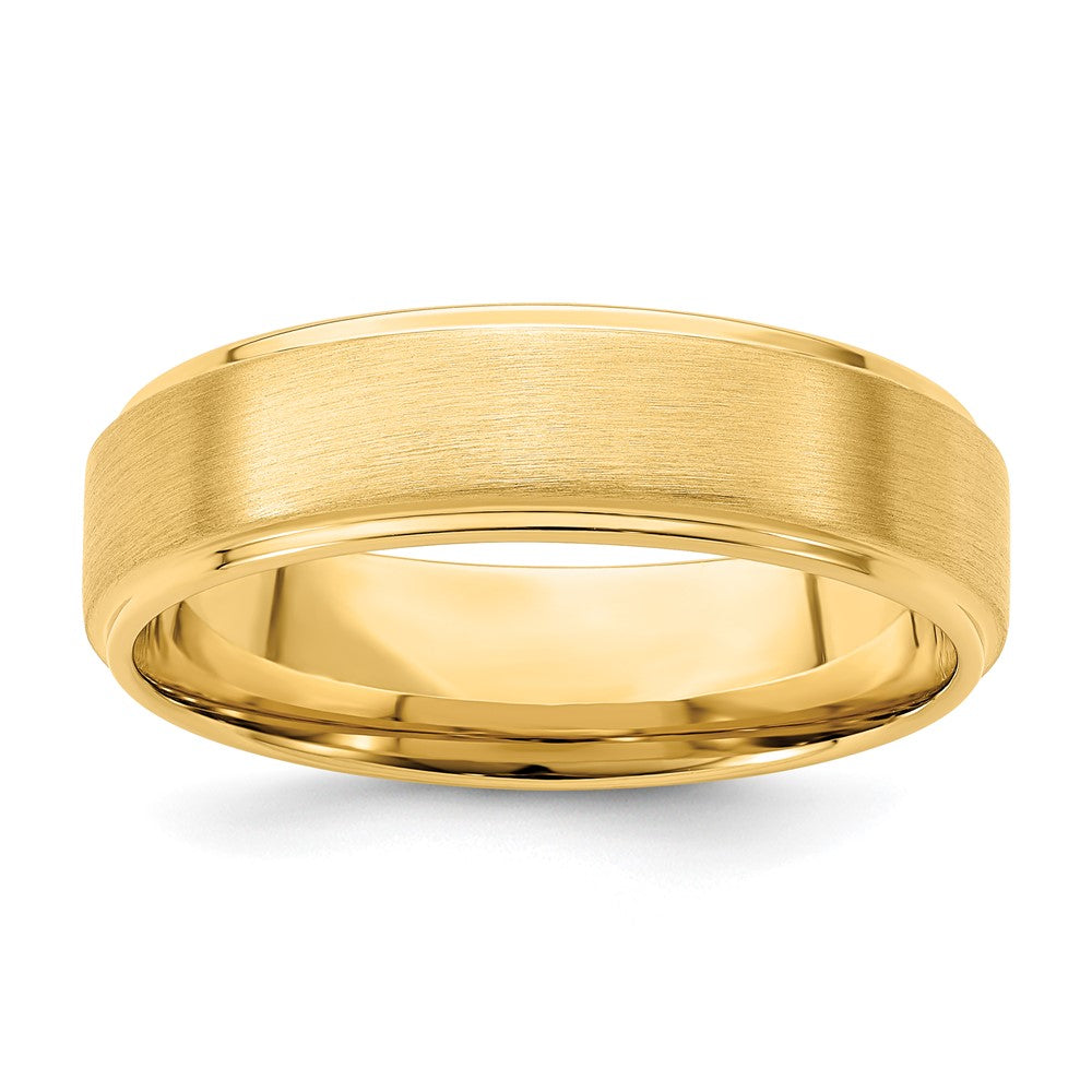 14k Yellow Gold 6mm Heavyweight Comfort Fit Brushed Satin/Polished Stepped Edge Wedding Band Size 8