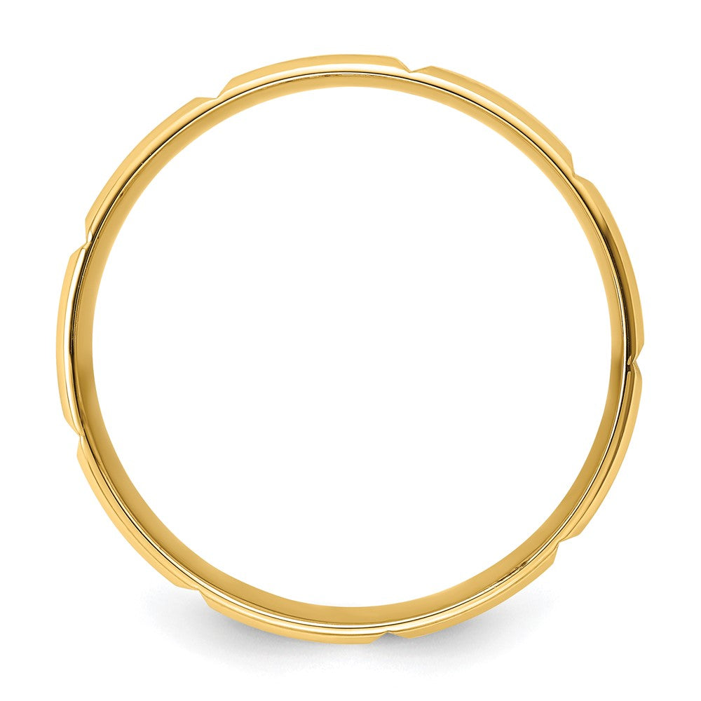 14k Yellow Gold 6mm Standard Weight Comfort Fit Brushed/Polished Beveled Edge with Vertical Lines Wedding Band Size 9