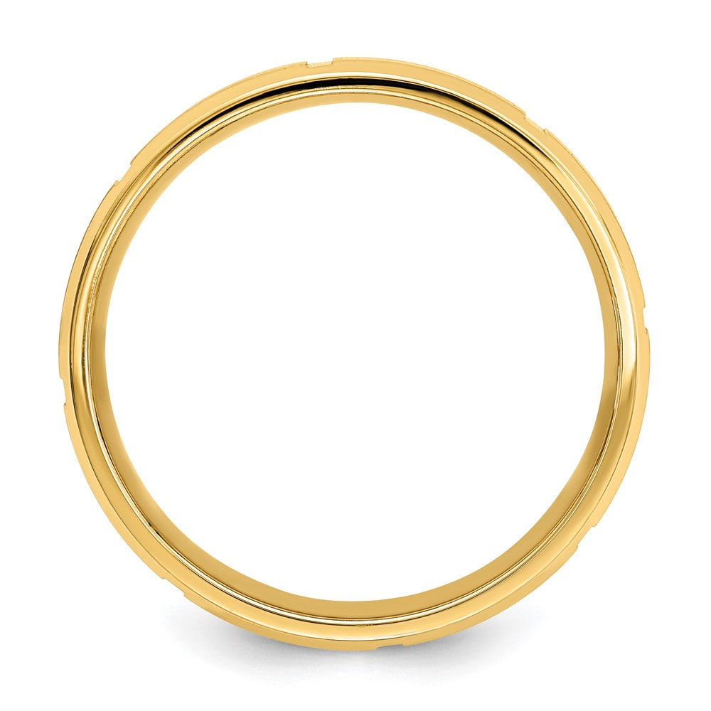 14k Yellow Gold 6mm Heavyweight Comfort Fit Brushed/Polished Beveled Edge with Vertical Lines Wedding Band Size 8