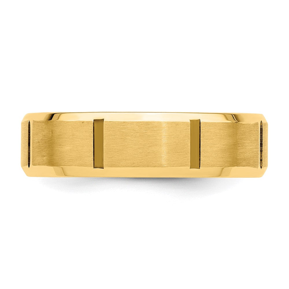 14k Yellow Gold 6mm Lightweight Comfort Fit Brushed/Polished Beveled Edge with Vertical Lines Wedding Band Size 12