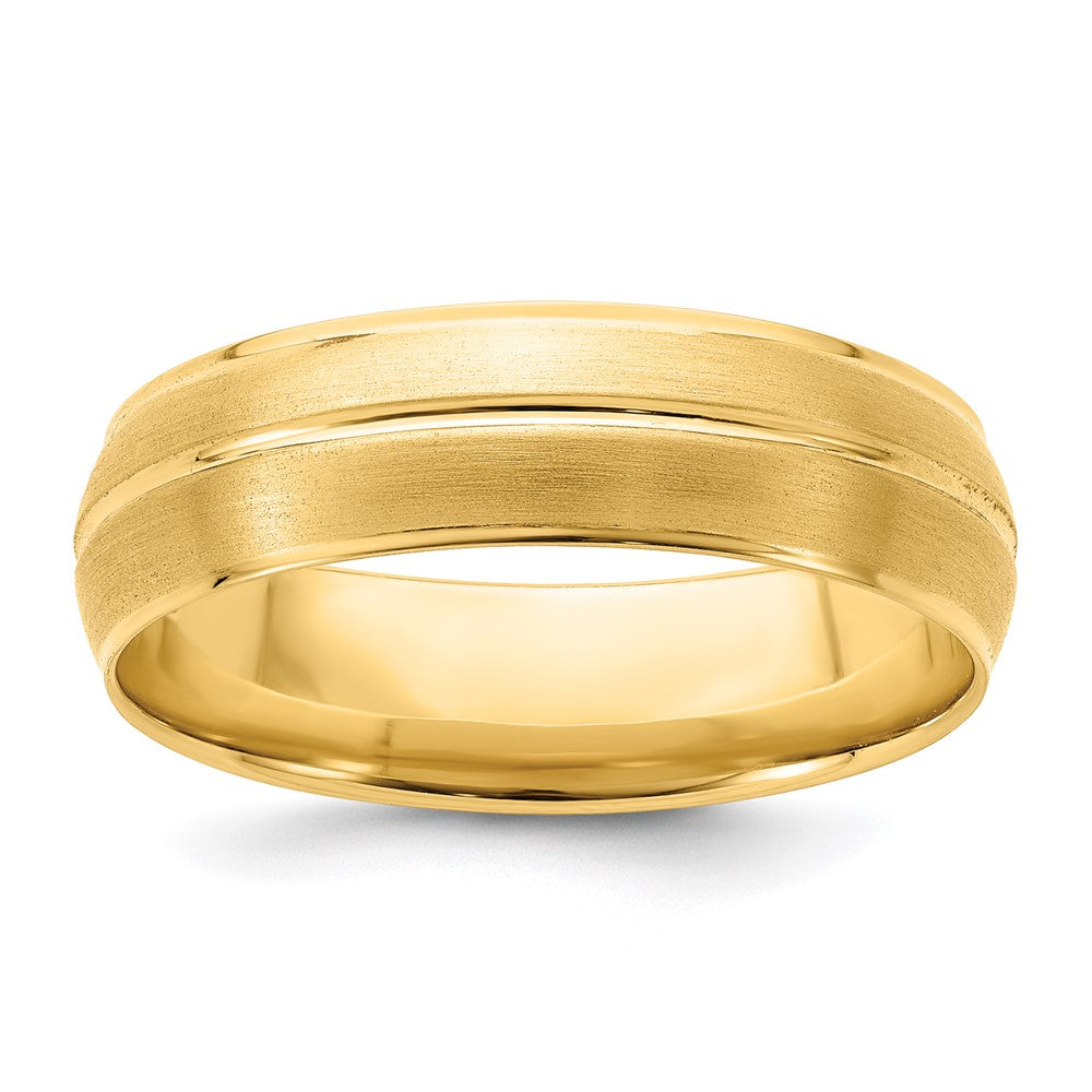 14k Yellow Gold 6mm Lightweight Comfort Fit Brushed/Polished Center Line Wedding Band Size 12