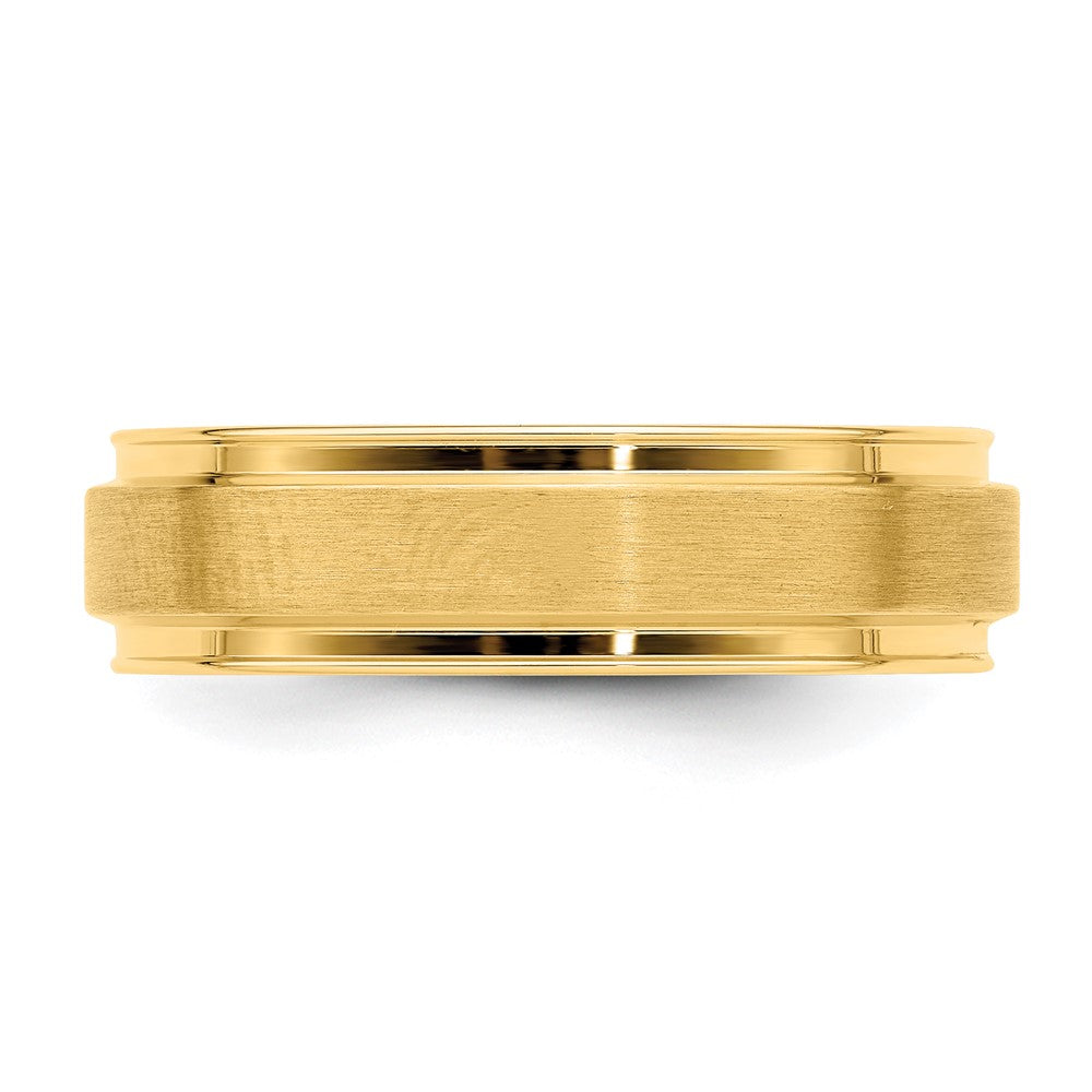 14k Yellow Gold 6mm Standard Weight Comfort Fit Brushed Satin Fancy Wedding Band Size 8
