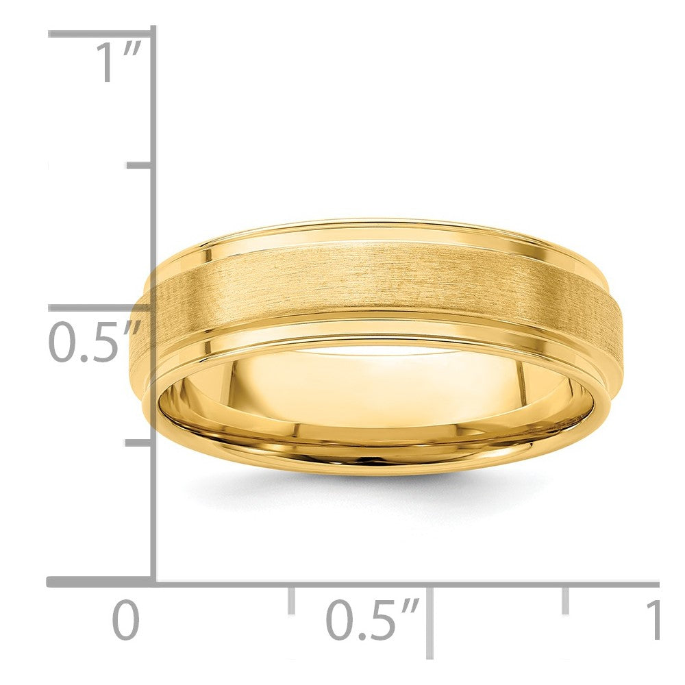 14k Yellow Gold 6mm Standard Weight Comfort Fit Brushed Satin Fancy Wedding Band Size 11