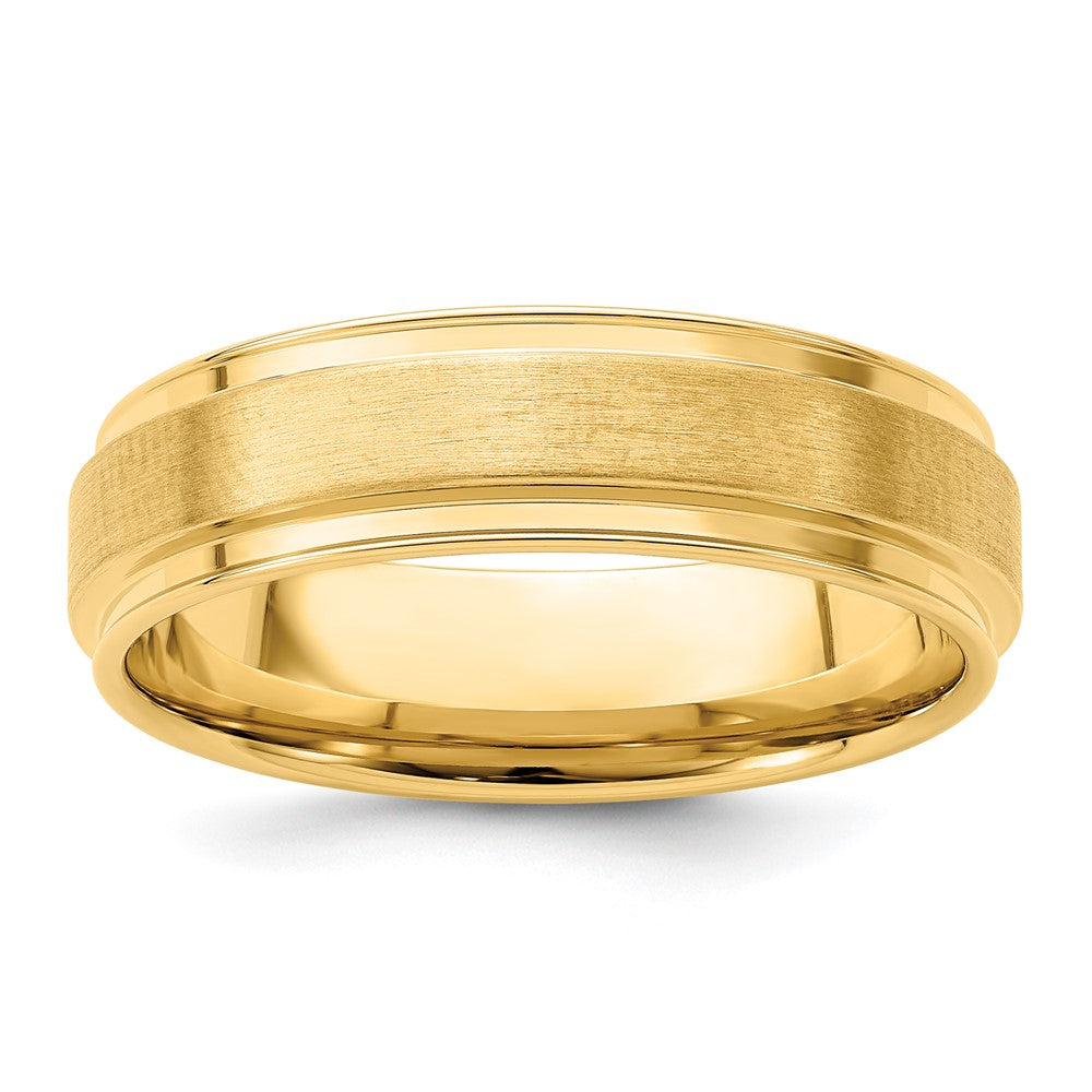 14k Yellow Gold 6mm Lightweight Comfort Fit Brushed Satin Fancy Wedding Band Size 11.5