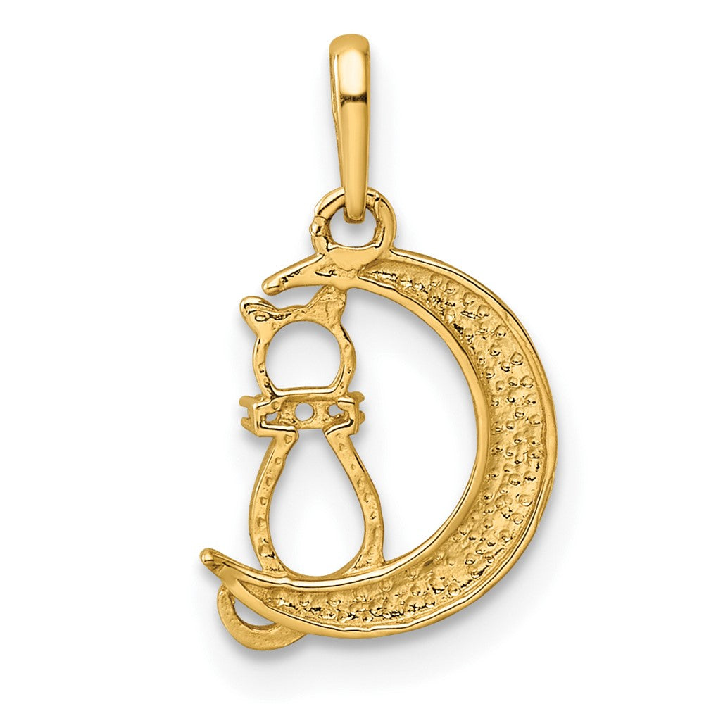 14k CZ Cat and Moon Pendant