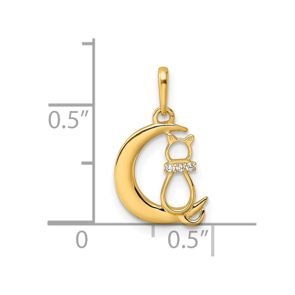 14k CZ Cat and Moon Pendant