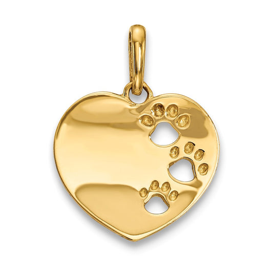 14k Heart with Pawprints Pendant
