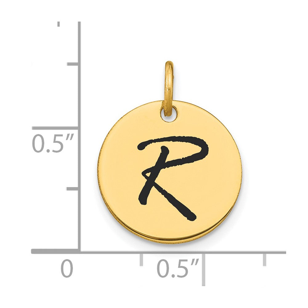 14k Polished Black Enamel Letter R Initial Disk Charm