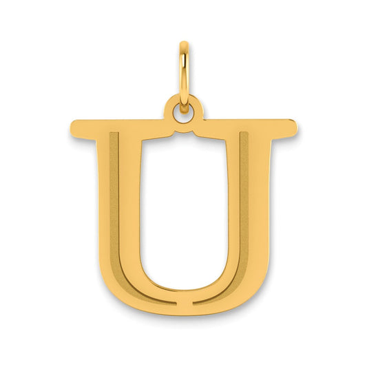 14k Polished Etched Letter U Initial Pendant