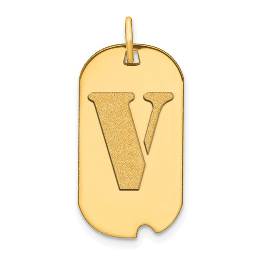 14k Polished Letter V Initial Dog Tag Pendant