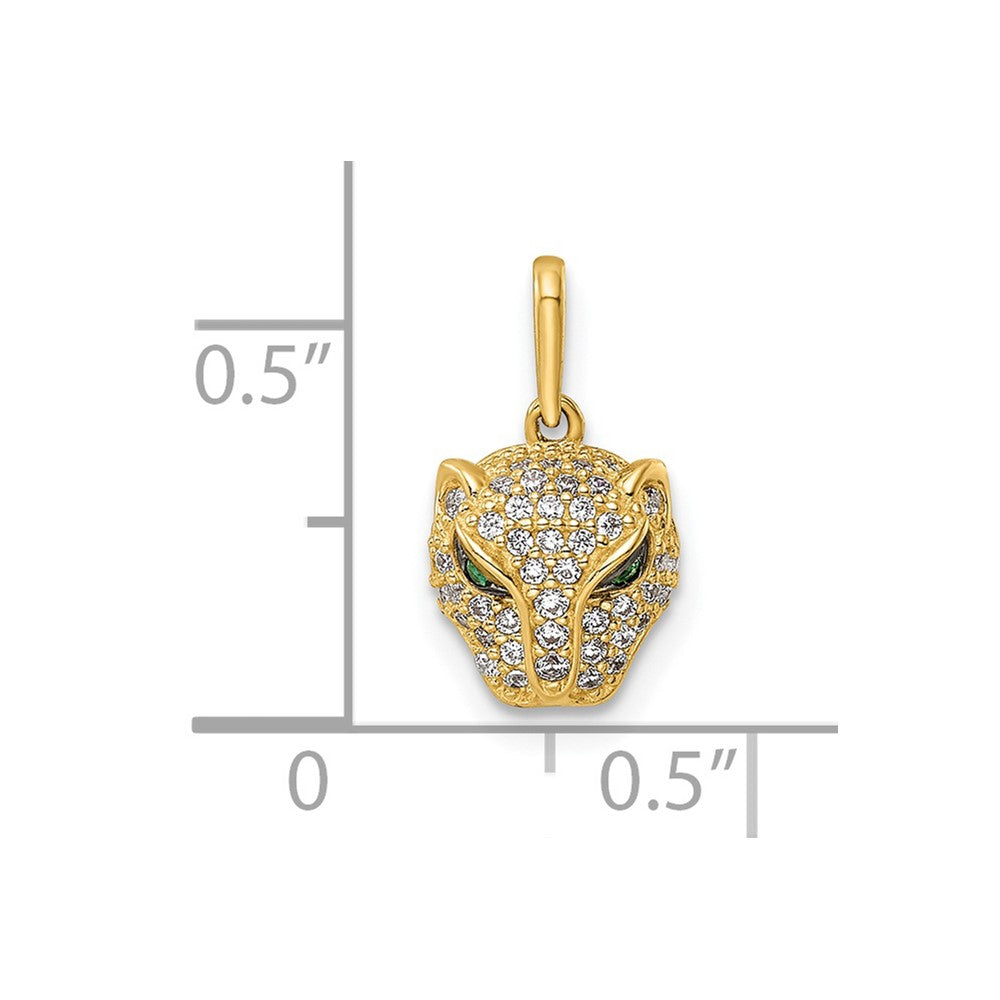 14K Polished Green & White CZ Lioness Head Pendant