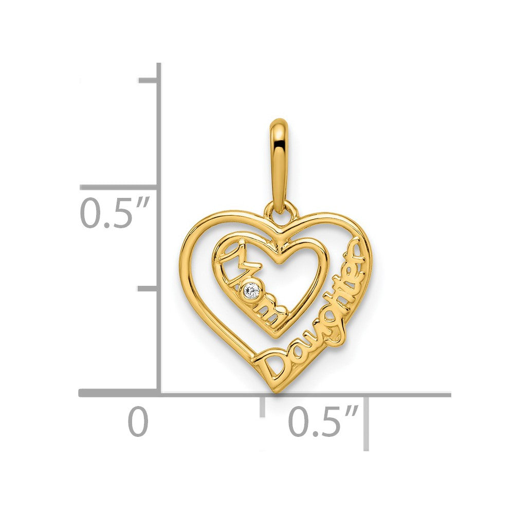 14k CZ Mom & Daughter Heart Pendant