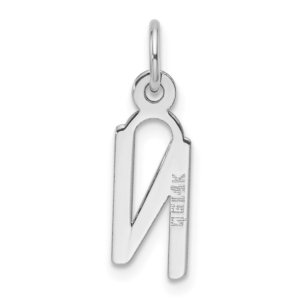 14K White Gold  Slanted Block Letter N Initial Charm