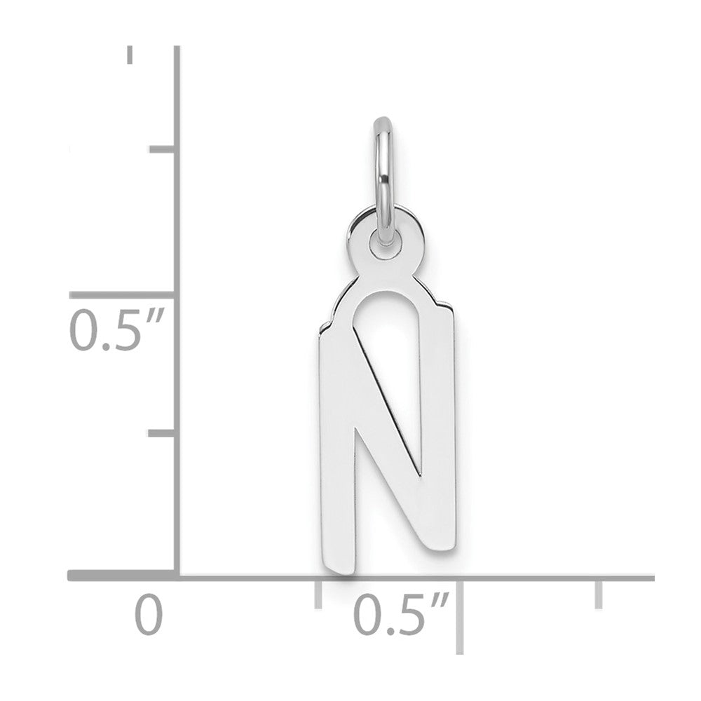 14K White Gold  Slanted Block Letter N Initial Charm