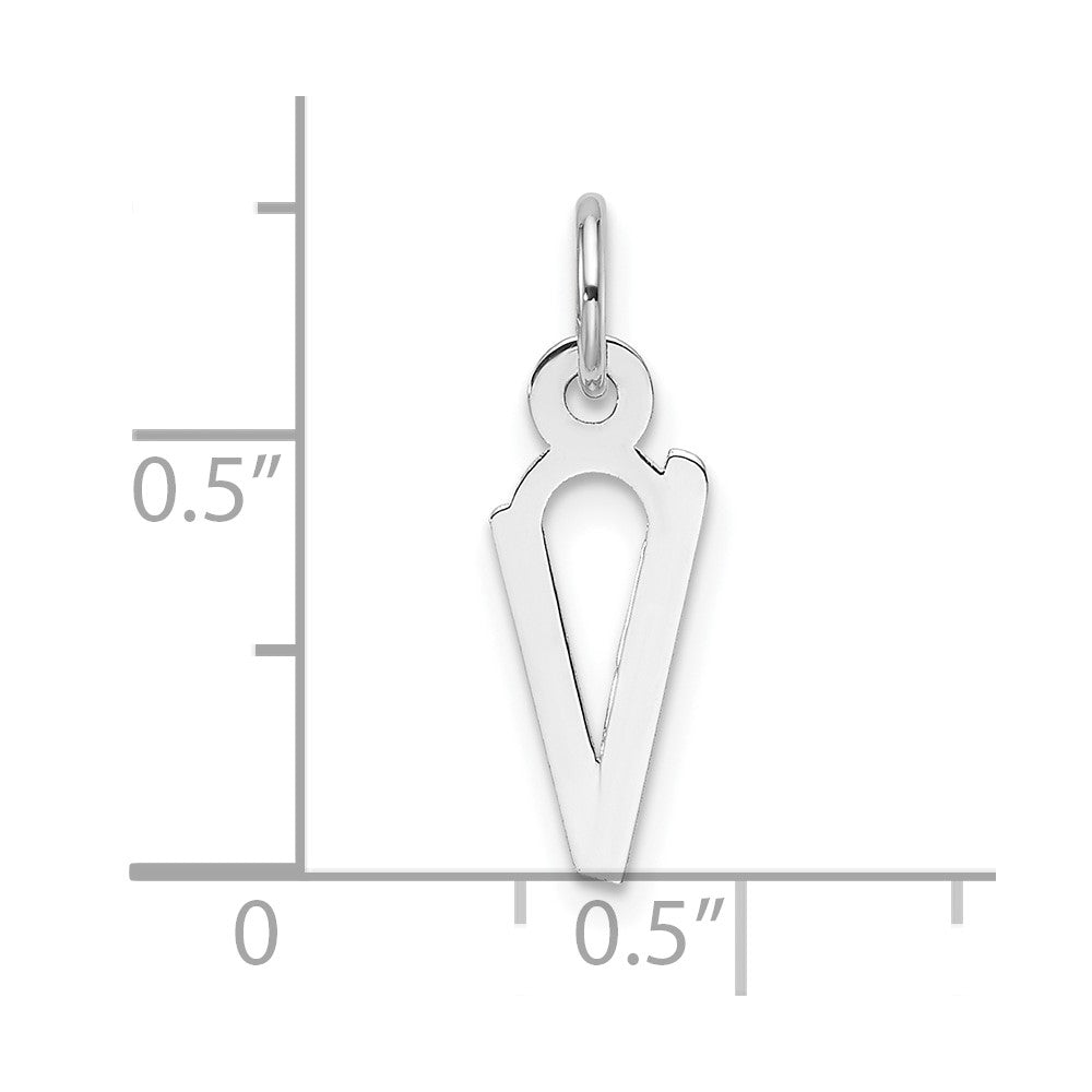 14K White Gold  Slanted Block Letter V Initial Charm