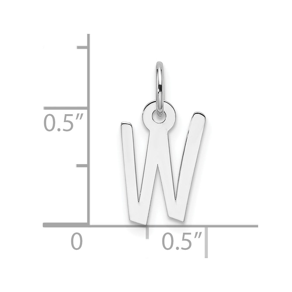 14K White Gold  Slanted Block Letter W Initial Charm