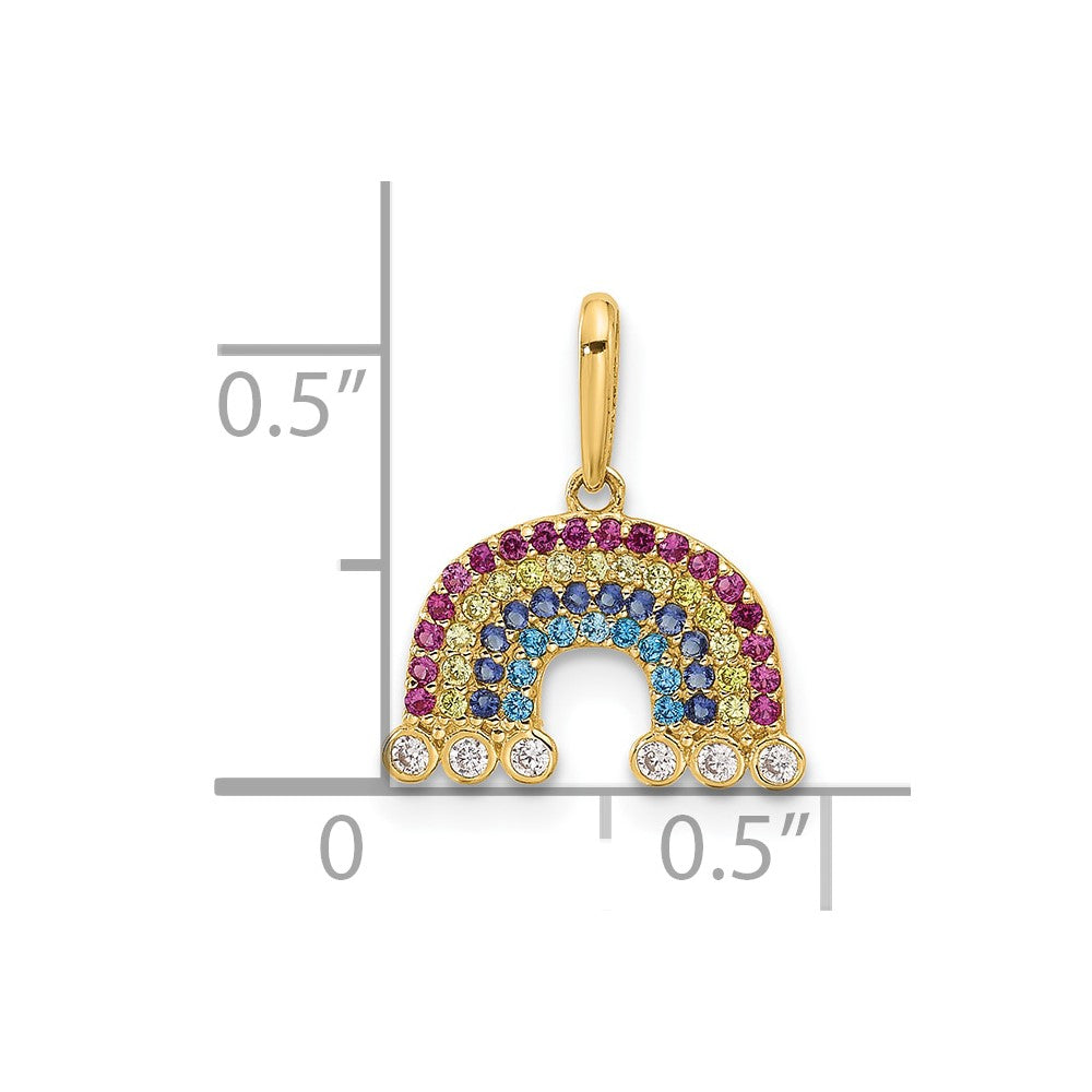 14k Polished CZ Rainbow and Clouds Pendant