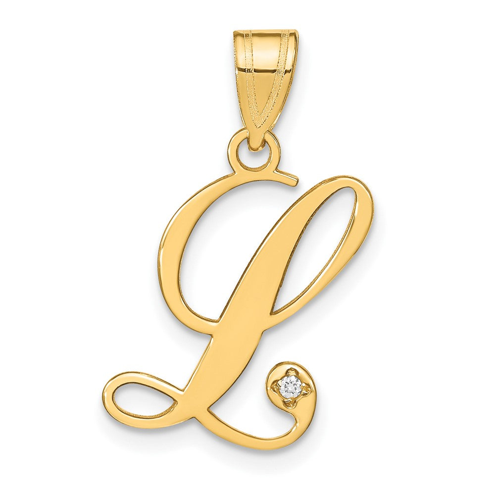 14KW Script Letter L Initial Pendant with Diamond
