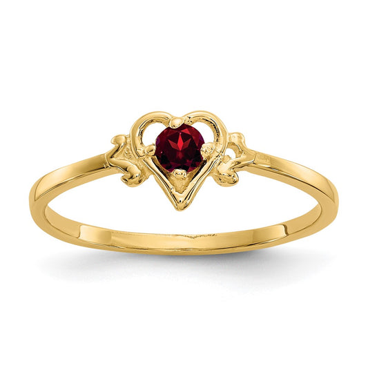 14k Yellow Gold Garnet Birthstone Heart Ring