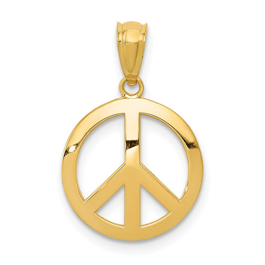 14k Polished Peace Sign Circle Pendant