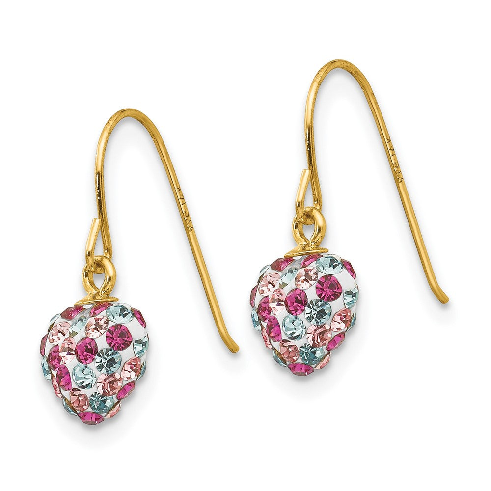 14k Multi-colored Crystal Heart Dangle Earrings