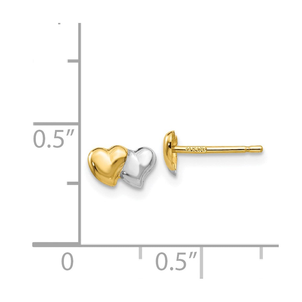 14k with Rhodium Polished Heart Post Earrings