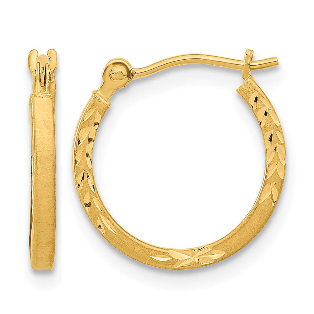 14k Satin and Polished Diamond Cut Design Hoops