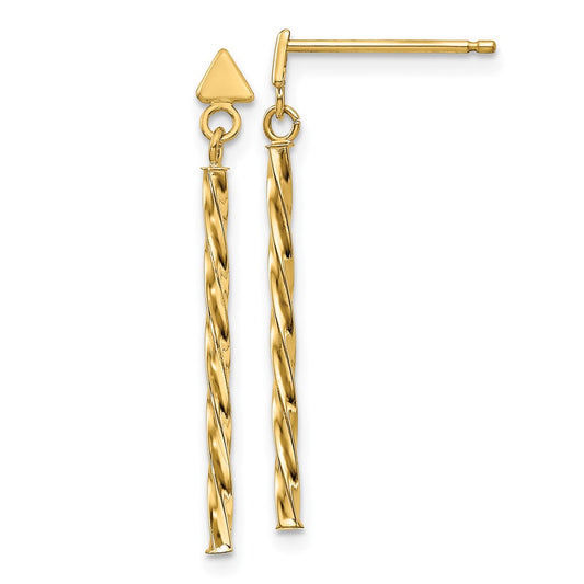 14k Polished Twisted Bar Dangle Earrings