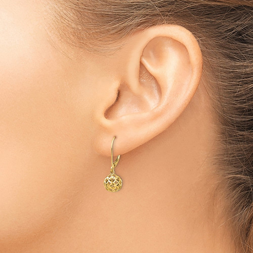 14K Diamond-cut Bead Dangle Leverback Earrings